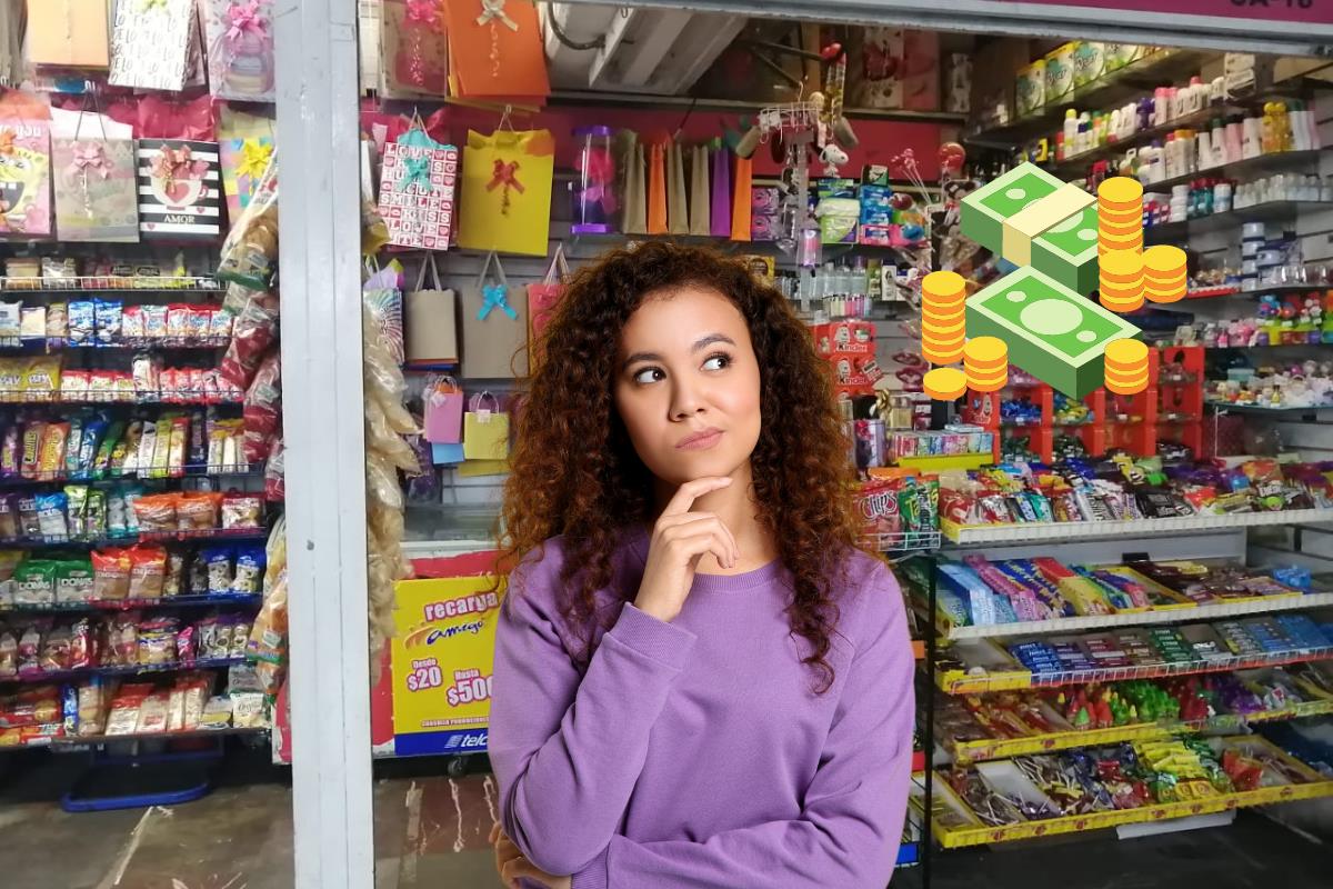 De fondo un local del metro, una mujer confundida y dinero. Foto: Metro de la CDMX