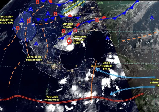 Pronóstico de lluvias en 10 estados del país por tormenta tropical Beryl; SMN