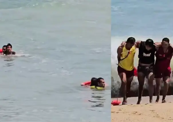 Heroicos salvavidas rescatan a dos personas de morir ahogadas en Acapulco(VIDEO)