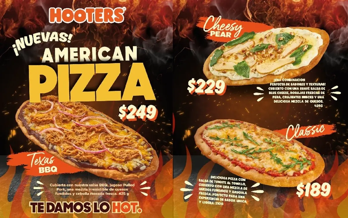 Las nuevas American Pizzas de Hooters ya están disponibles en sus diferentes sucursales. Foto: Facebook Hooters México