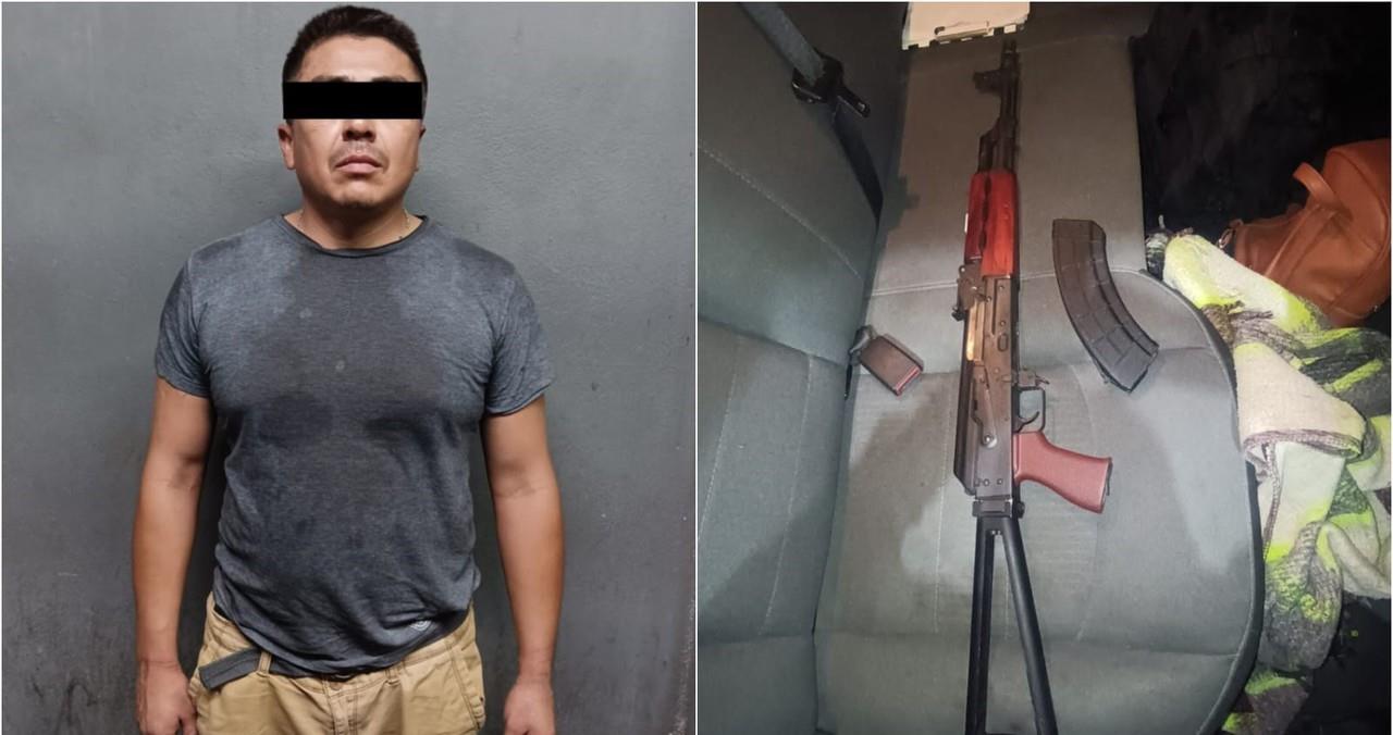 Julio Cesar N., de 35 años, amenazó con un arma larga a un abarrotero en la colonia Pueblo Nuevo. Foto. Seguridad Apodaca