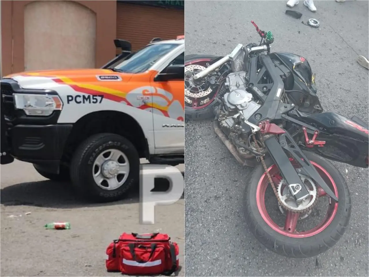 Tras él encontronazo golpe que fue en seco, el motociclista quedo inerte, a la llegada de la cruz roja fue declarado sin vida. Foto: Raymundo Elizalde.