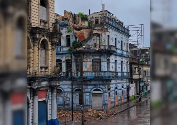 Colapsa fachada de edificio histórico en la zona centro de Tampico