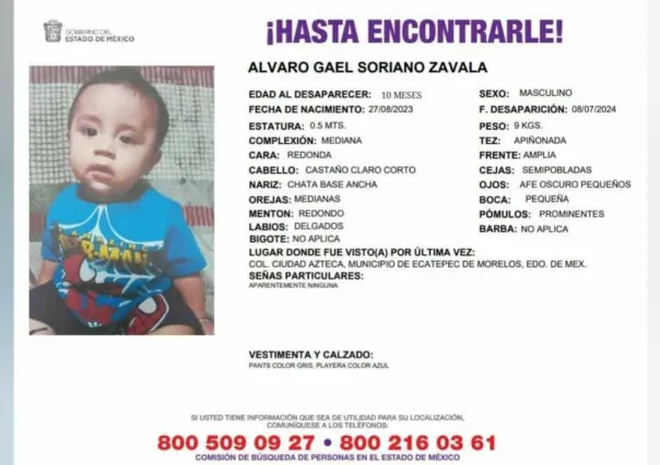 ¿Dónde está? Buscan a bebé de diez meses en Ecatepec