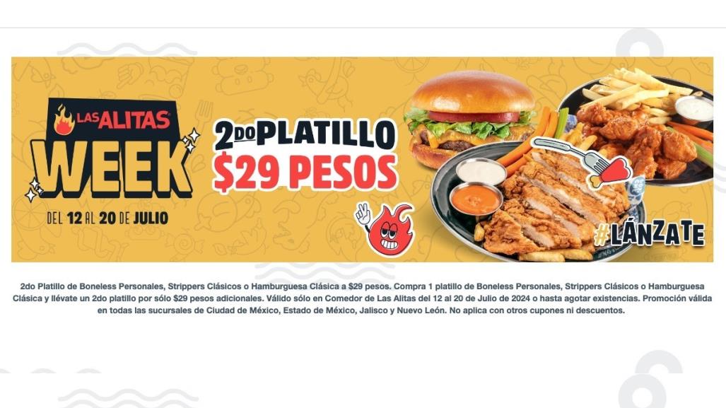 ¡Las Alitas Week! Segundo platillo a 29 pesos en Las Alitas