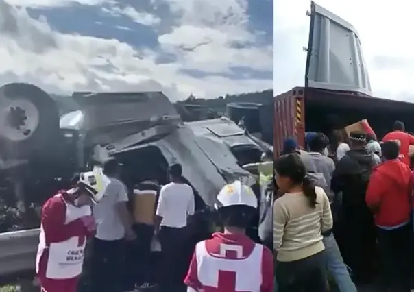 Choque entre dos tráileres en el Arco Norte desata rapiña en Atlacomulco, Edomex