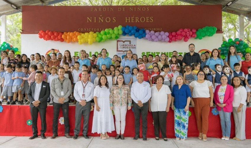 Jardìn de niños  Niños Hèroes beneficiado con la remodelaciòn de varias àreas de la instituciòn. Foto: SET