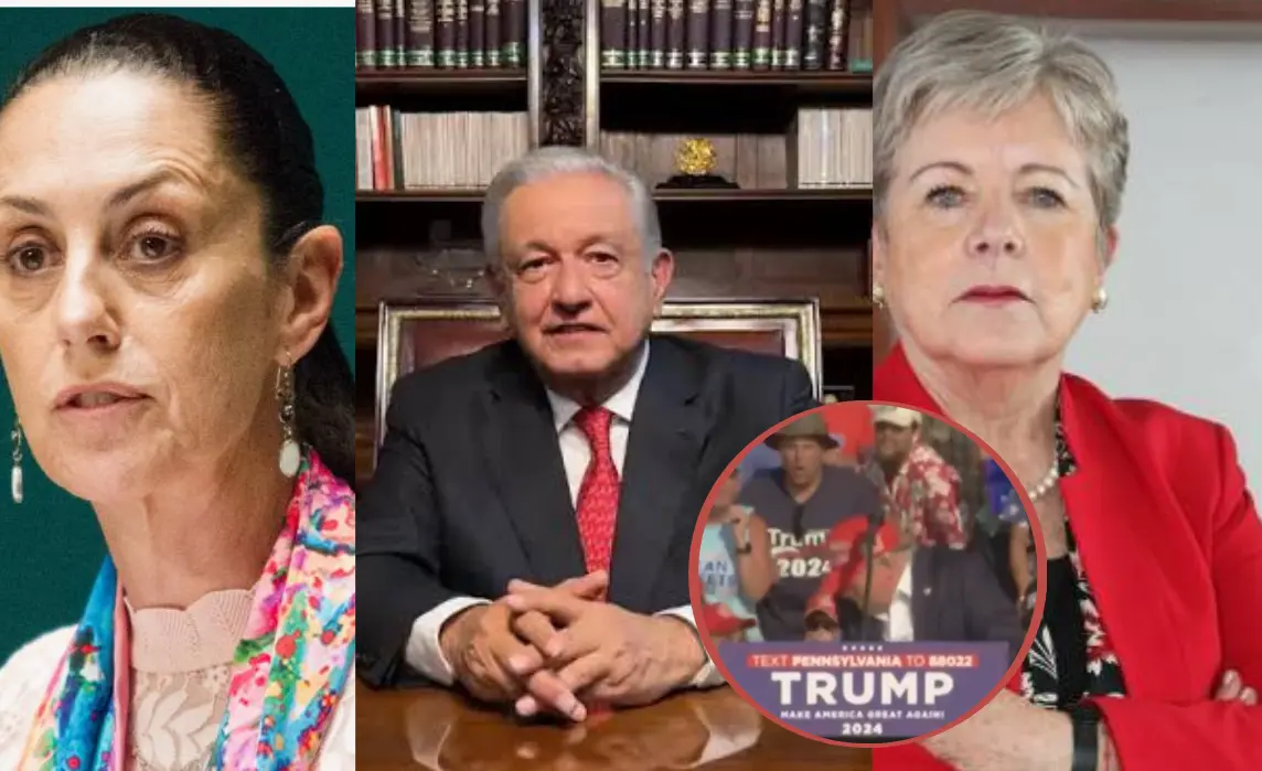 Claudia Sheinbaum, AMLO y Alicia Bárcena; reaccionan al ataque de Trump durante mitin político. Foto: Especial