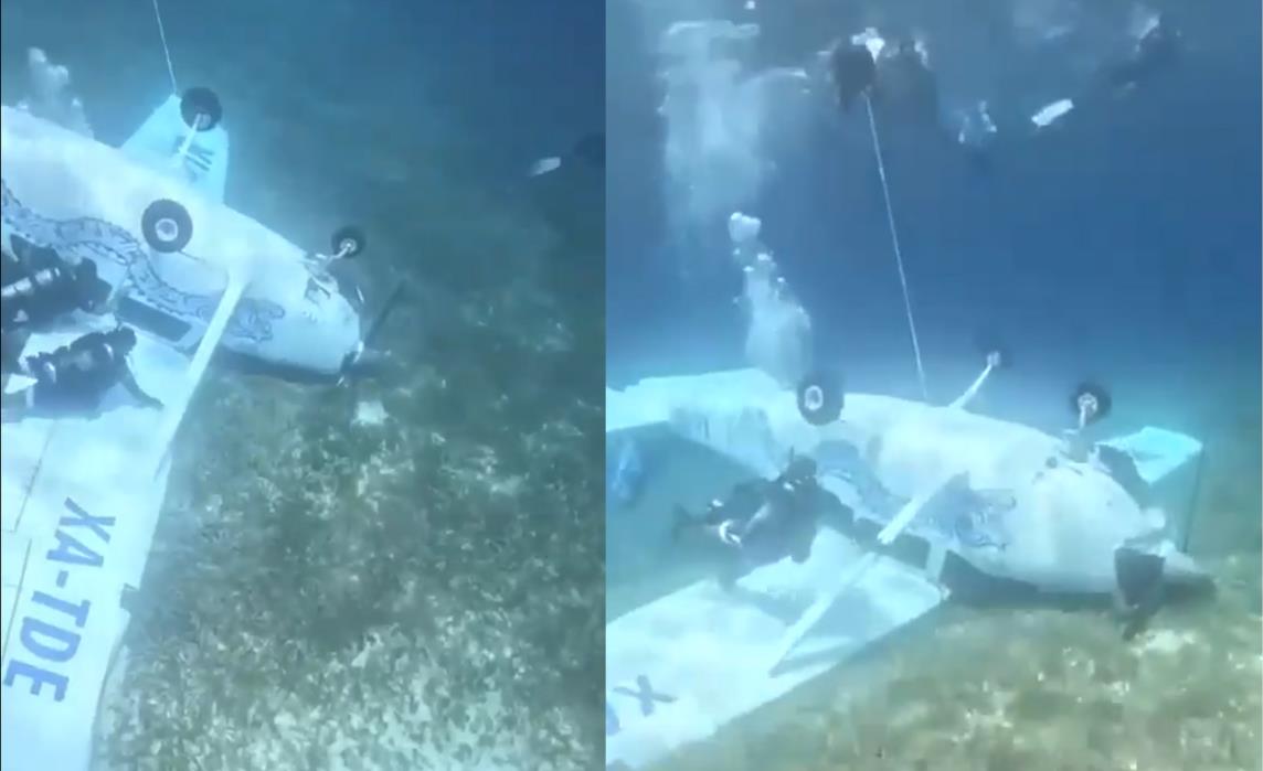 Avioneta cae al mar en Cozumel, Quintana Roo. Foto: Redes Sociales