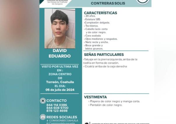 Solicitan ayuda para localizar a David Eduardo, joven desaparecido en Torreón