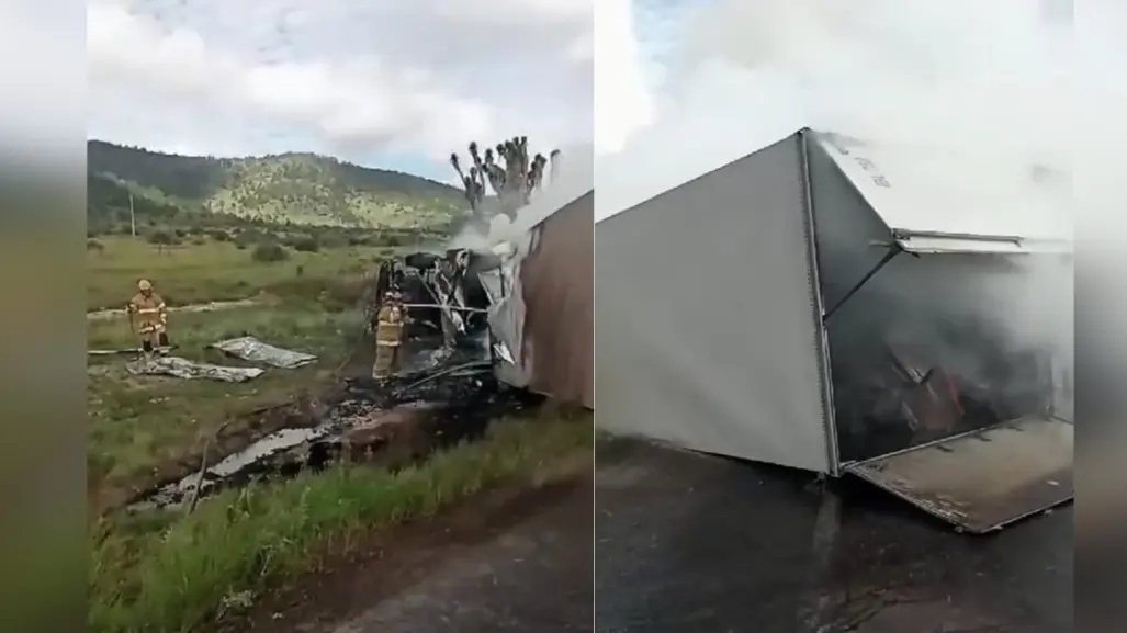 Volcadura e Incendio de Tráiler cierra la carretera 57 en Arteaga 