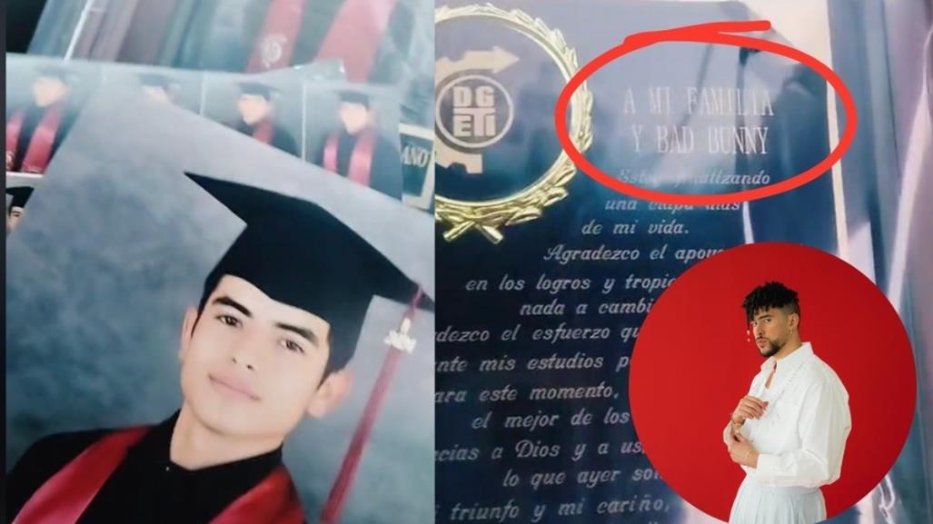 Joven dedica placa de graduación a Bad Bunny (VIDEO)