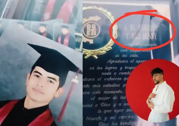 Joven dedica placa de graduación a Bad Bunny (VIDEO)