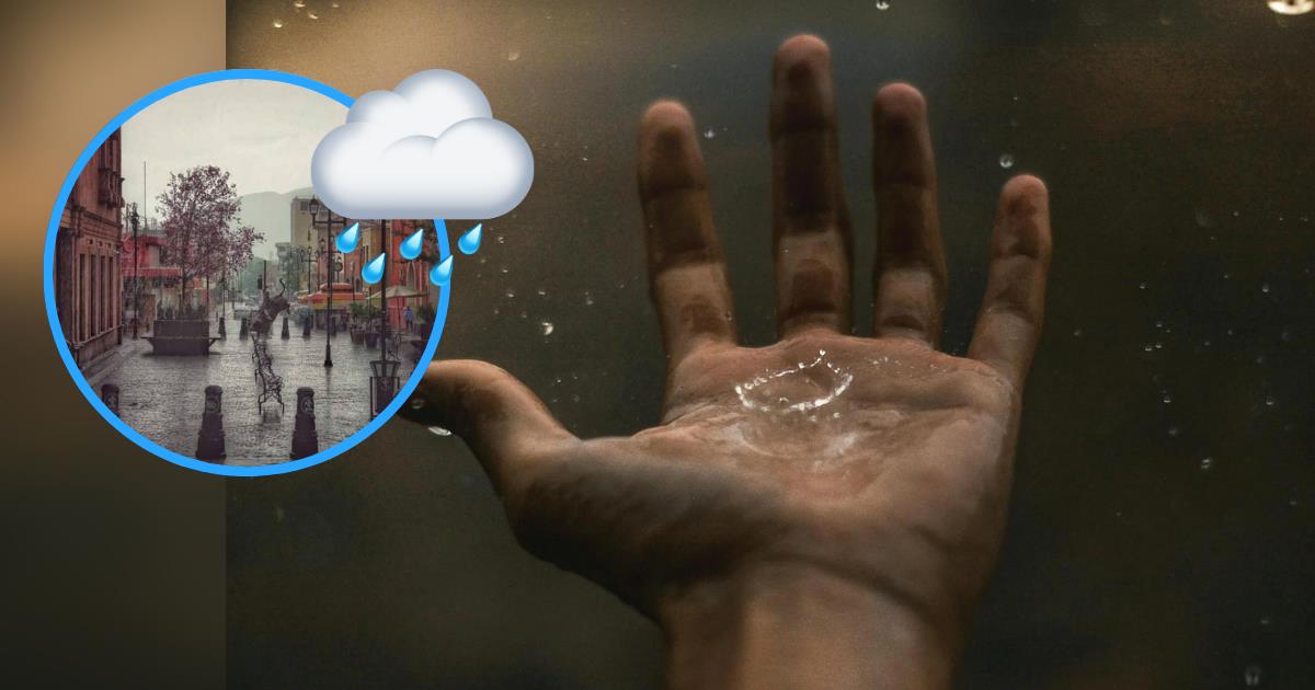 Mano con gotas de agua, en representación al pronóstico de lluvia en la ciudad de Saltillo / Foto: Redes Sociales y Canva