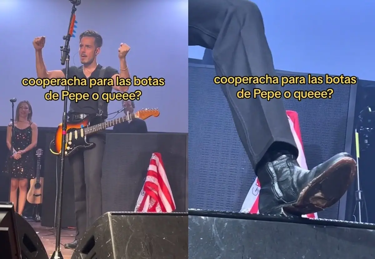 El cantante regiomontano Pepe Madero, fue captado en durante su concierto utilizando una bota con la suela en mal estado. Foto: TikTok palomalagardaaguilar