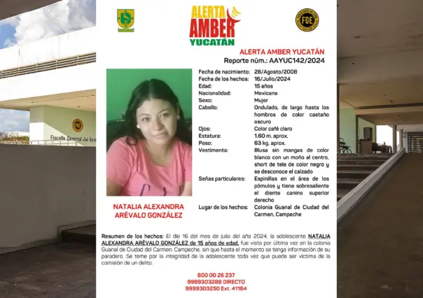 Alerta Amber Yucatán: Buscan a adolescente desaparecida en Ciudad del Carmen