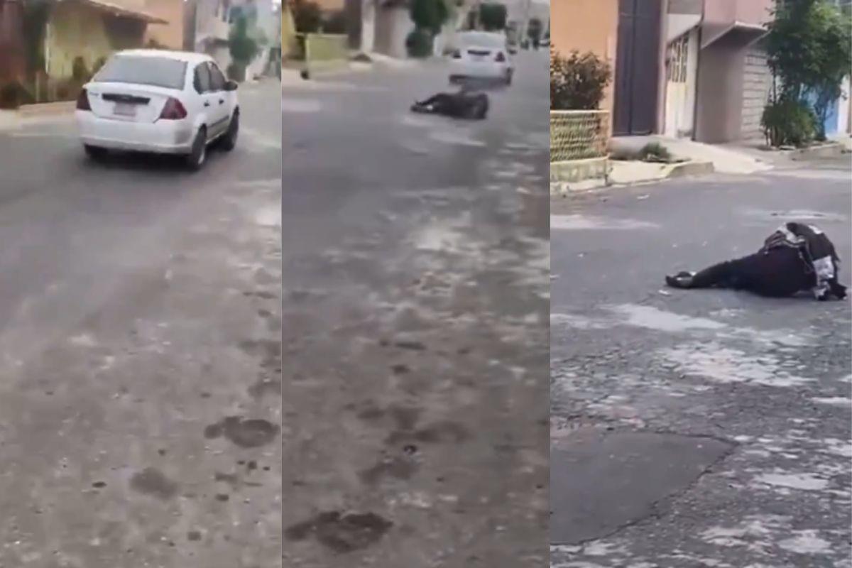 Automóvil blanco y mujer sobre la calle. Video y Foto: X @enriquemunozFM