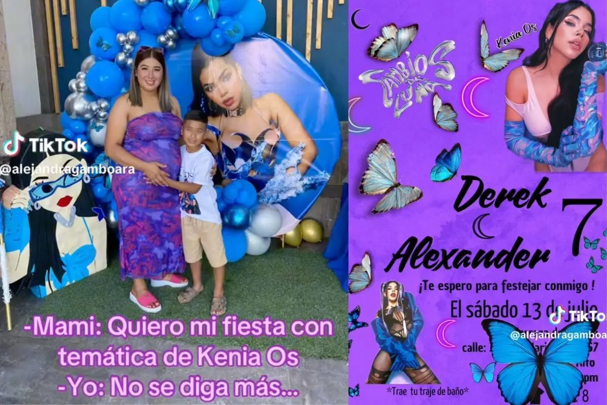 Mujer en festejo de su hijo de Kenia Os. Foto: X @alejandragamboara