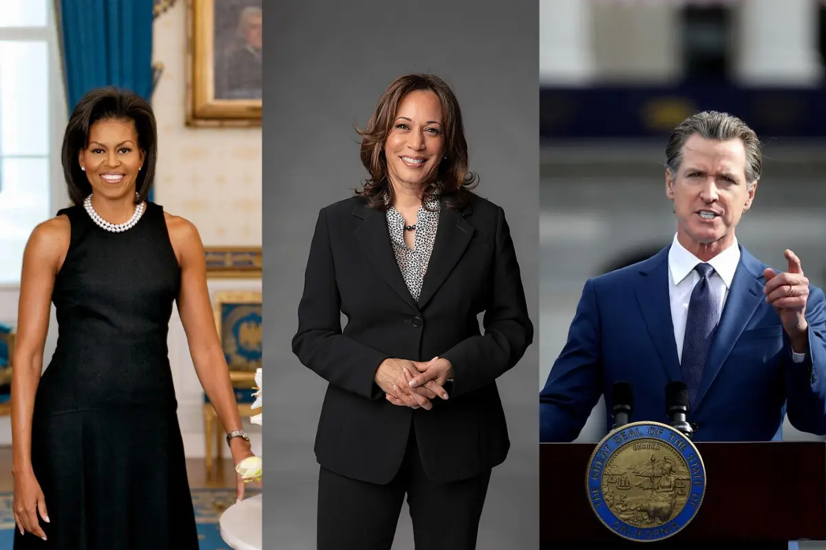 Kamala Harris, Michelle Obama, Gavin Newsom.     Foto: Especial