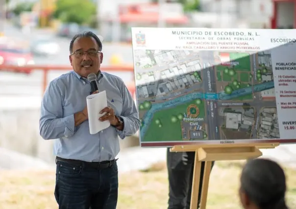 Andrés Mijes arranca ampliación del pluvial del Arroyo Potrerillos en Escobedo