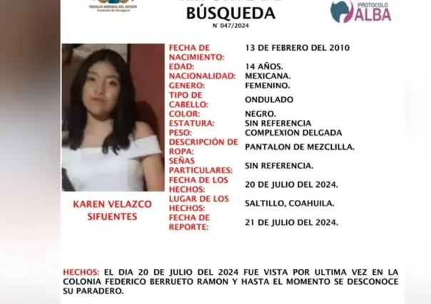 Activan Protocolo Alba en Saltillo para buscar a joven de 14 años desaparecida