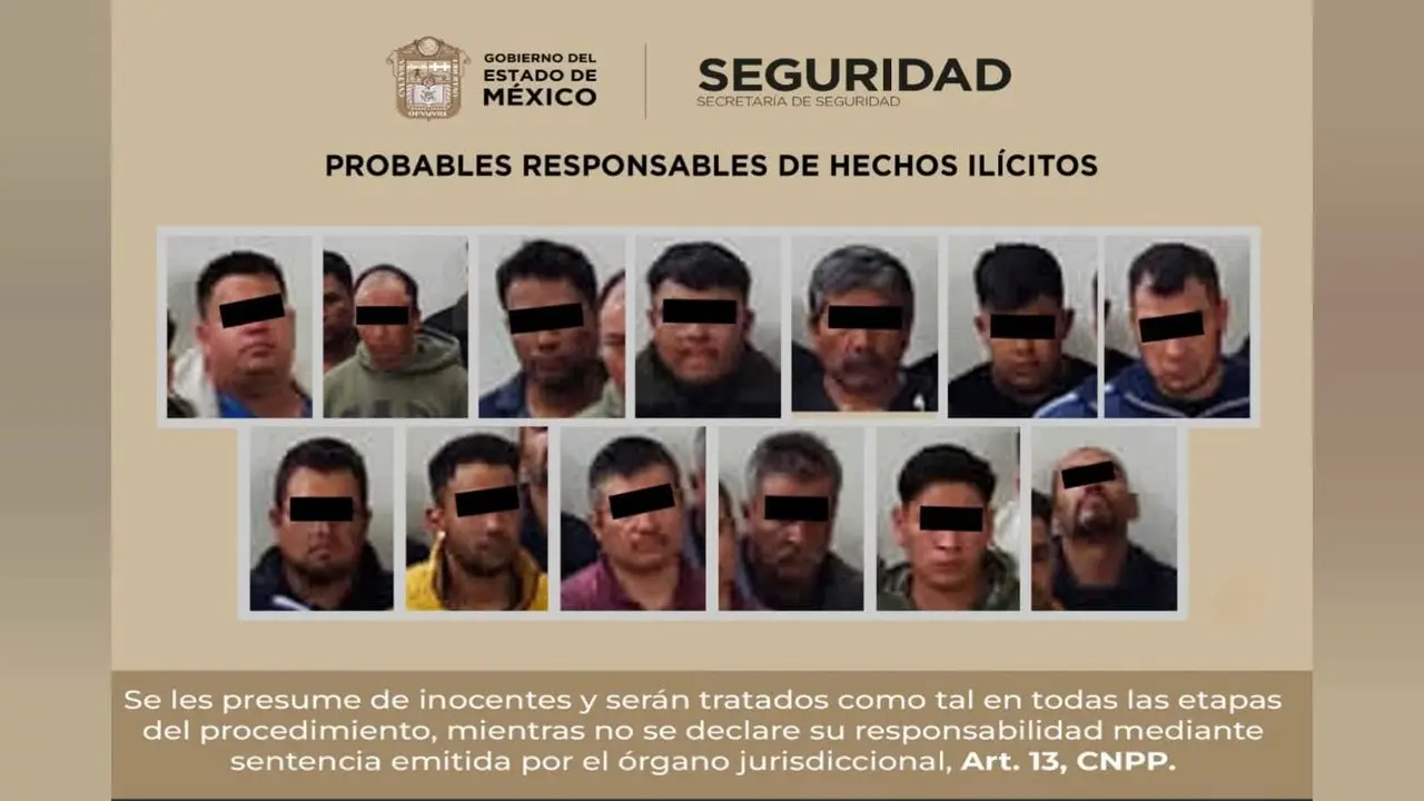 Detienen a 13 presuntos integrantes de banda de robo de transporte en Huehuetoca. Foto: @SS_Edomex