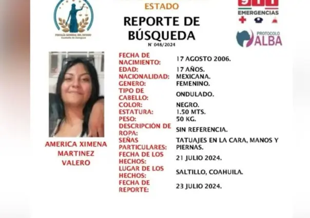 Solicitan ayuda para localizar a jovencita de 17 años desaparecida en Saltillo