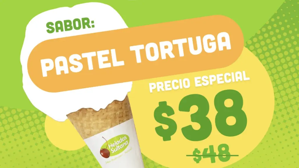 Promoción especial: helado de pastel tortuga por $38 en Helados Sultana