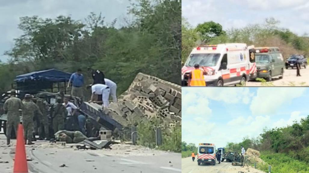 Vehículo del Ejército choca contra camión de carga en la Mérida-Tekit