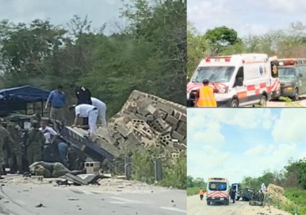 Vehículo del Ejército choca contra camión de carga en la Mérida-Tekit