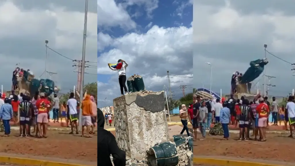 Continúan las protestas en Venezuela: Derriban estatua de Chávez en Falcón