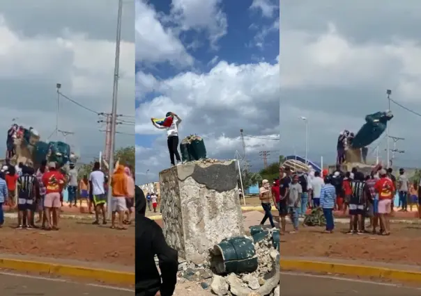 Continúan las protestas en Venezuela: Derriban estatua de Chávez en Falcón