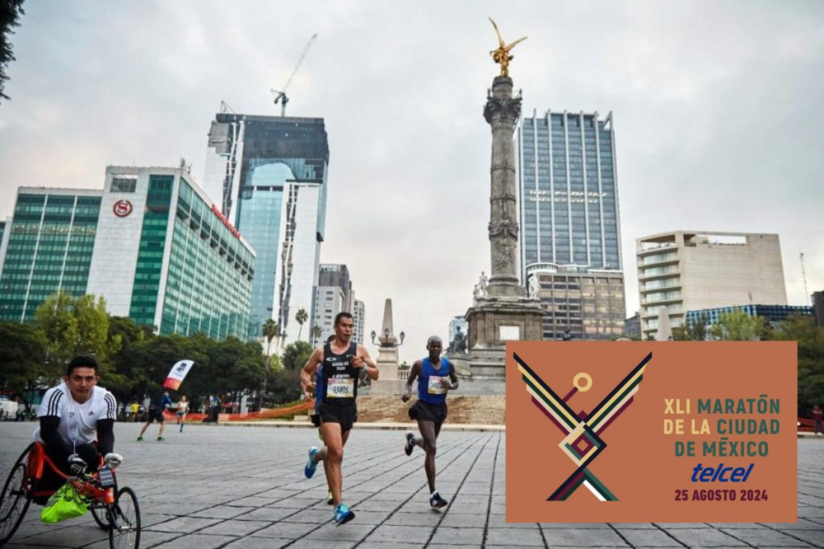 Personas corriendo frente al Ángel de la Independencia en CDMX.   Foto: Especial