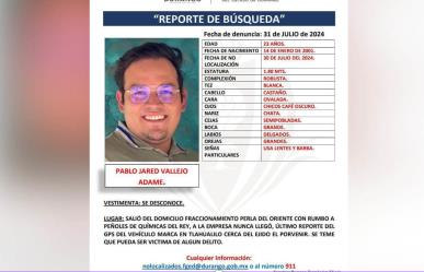 Piden ayuda para encontrar a Pablo Jared; salió de Torreón a Químicas del Rey