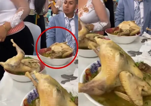 Boda se hace viral por banquete, sirven pollo completo a invitados