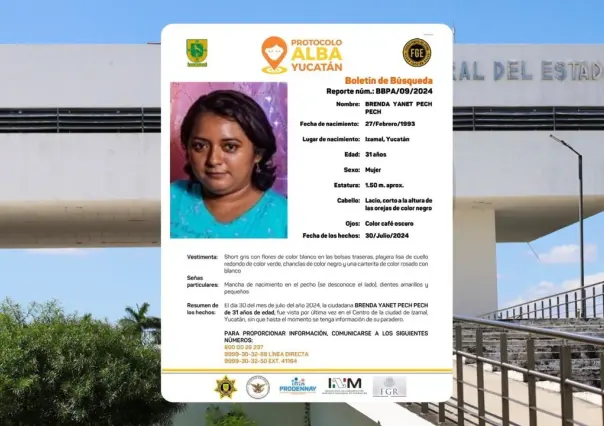 Desaparece mujer de 30 años en Izamal, activan Protocolo Alba para su búsqueda