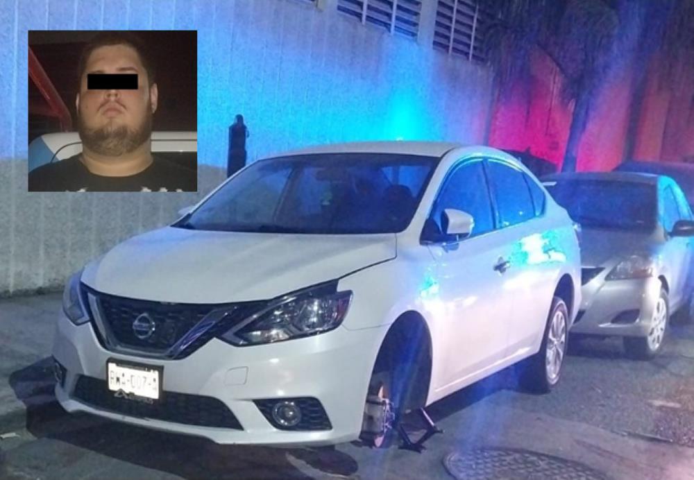 Hombre es detenido por intentar robar llanta de auto en Monterrey