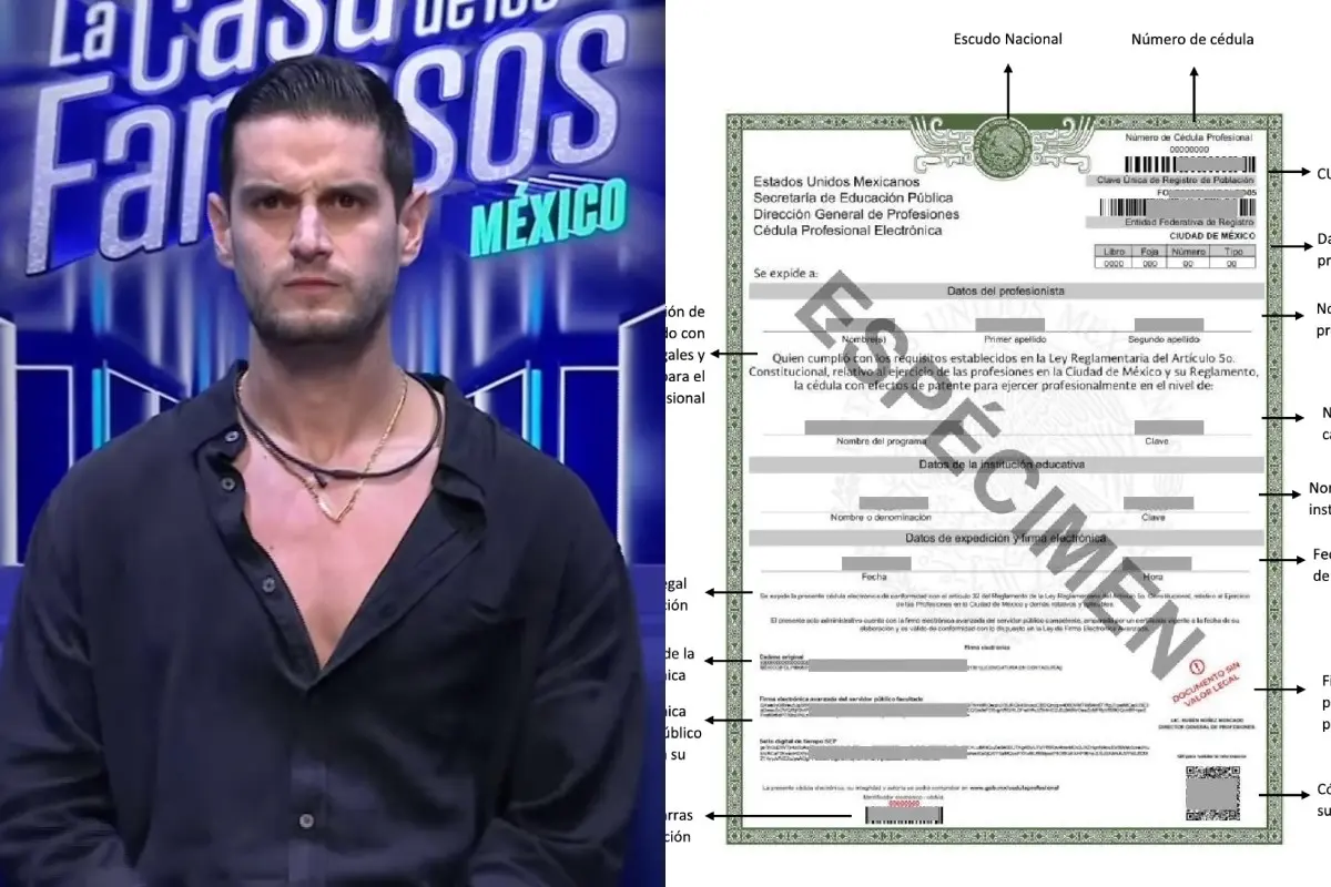 Adrián Marcelo en el confesionario/Documento de cédula profesional Foto: Especial