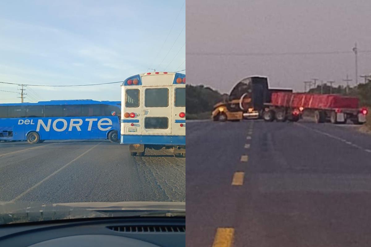 Bloqueos con camiones y tractocamión en Reynosa. Foto: Especial