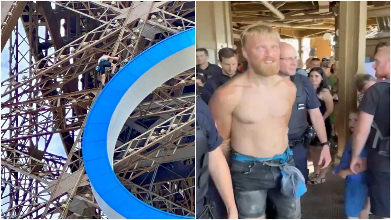 El hombre que escaló fue detenido por la policía y posteriormente, se reabrió la Torre Eiffel. Foto: Captura de pantalla /Especial