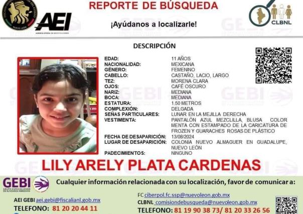 Solicitan ayuda para encontrar a menor desaparecida en Guadalupe