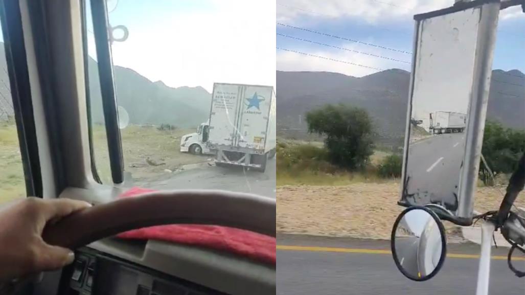 Precaución en carretera Saltillo - Monterrey: Tráiler afectado obstruye vialidad