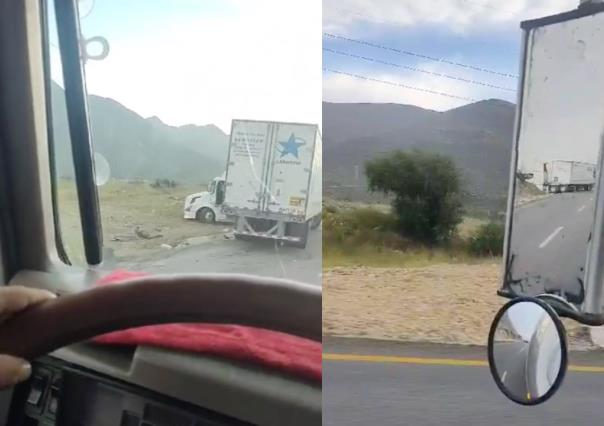Precaución en carretera Saltillo - Monterrey: Tráiler afectado obstruye vialidad