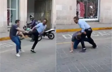 ¡Le cayó la voladora! Sujetos se pelean en pleno centro de Morelia (VIDEO)