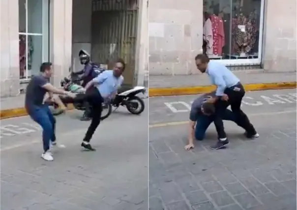 ¡Le cayó la voladora! Sujetos se pelean en pleno centro de Morelia (VIDEO)