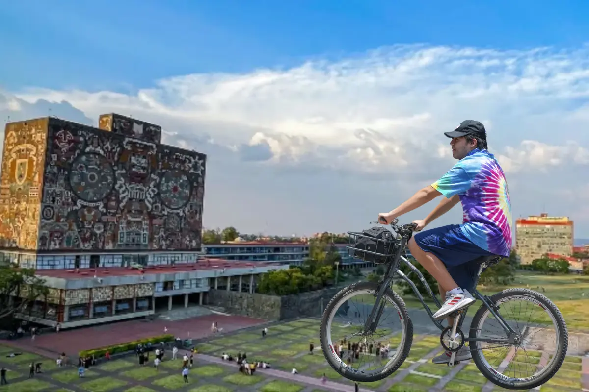 Ciudad Universitaria, persona en bicicleta. Foto: UNAM/ @quimica_unam