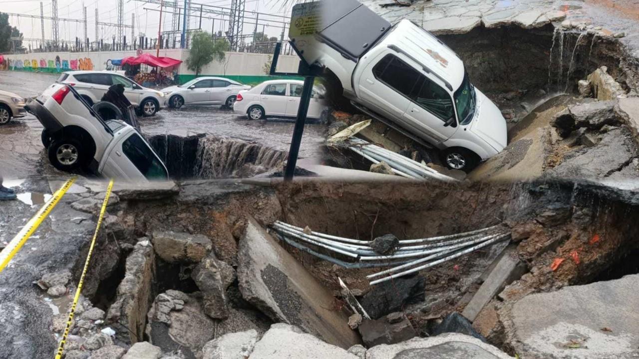 La camioneta cayó al socavón en menos de un minuto, dijo el conductor que resultó ileso. Foto: Fernando Cruz