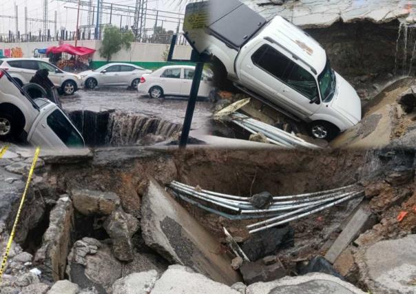 ¡Se la tragó la tierra! Cae camioneta en macro socavón en Ecatepec (VIDEO)