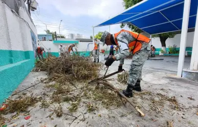 Guardia Nacional se une a la limpieza de planteles escolares en Nuevo León