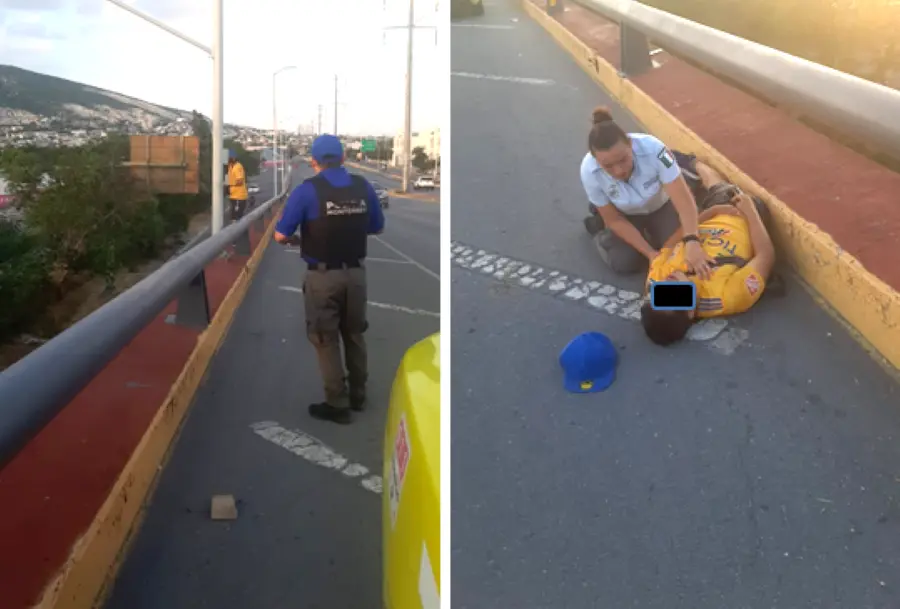 Joven es rescatado por Policía de Monterrey al intentar lanzarse de un puente